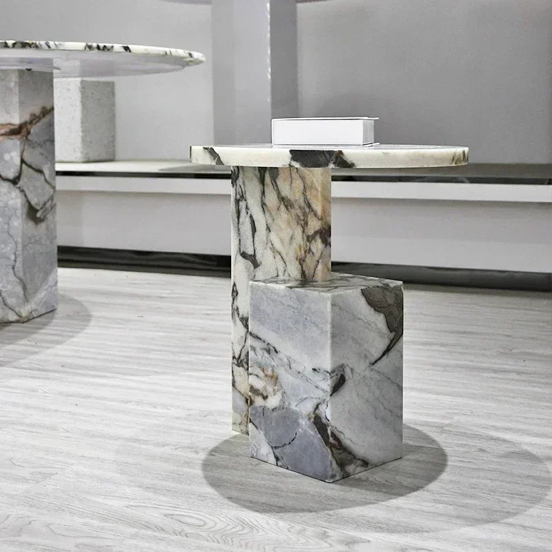 D45xH52CM Modern Nordic Style Furniture Luxury 100% Natural Stone Square Round Natural Marble Side Table Home Decoration