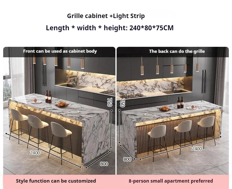 Marble Kitchen Island Dining Table with Tea Bar Countertop, Custom Kitchen Peninsula Breakfast Bar for Open Concept Modern Home
