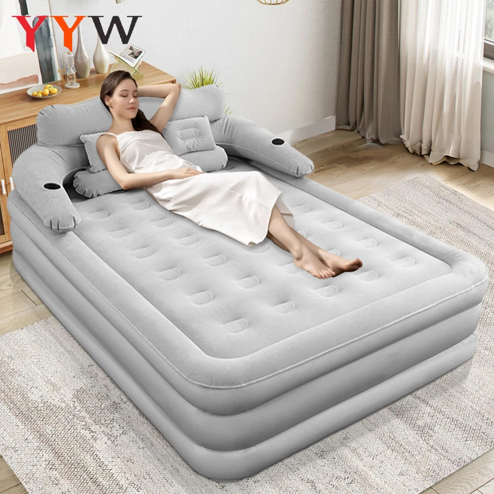 New 2 Persons Inflatable Mattress Camping Folding Outdoor Indoor Home Air Cushion 48cm High Bed Lazy Laying Soft Skin-friendly