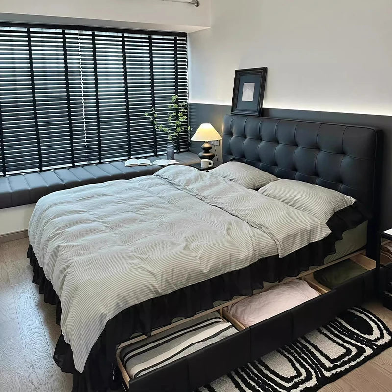 Designer Black Double Bed Waterproof Full Size Wooden Platform Double Bed Headboards Luxury Letto Matrimoniale Bedroom Furniture
