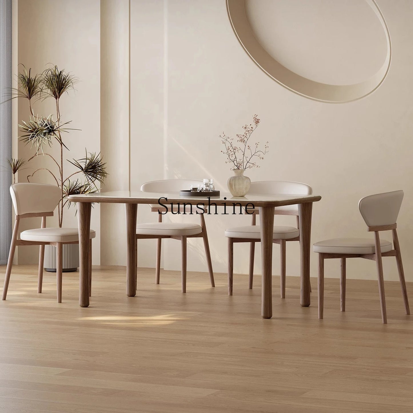 Advanced microcrystalline stone walnut wabi-sabi rectangular dining table and chair combination