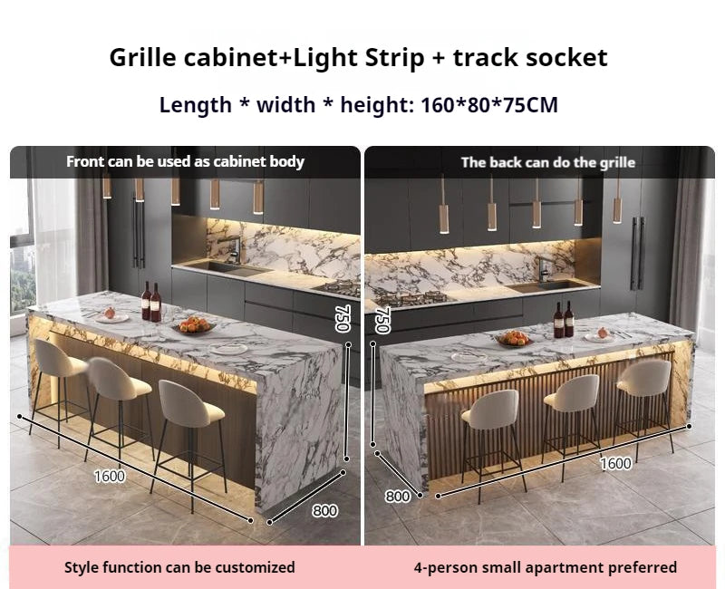 Marble Kitchen Island Dining Table with Tea Bar Countertop, Custom Kitchen Peninsula Breakfast Bar for Open Concept Modern Home