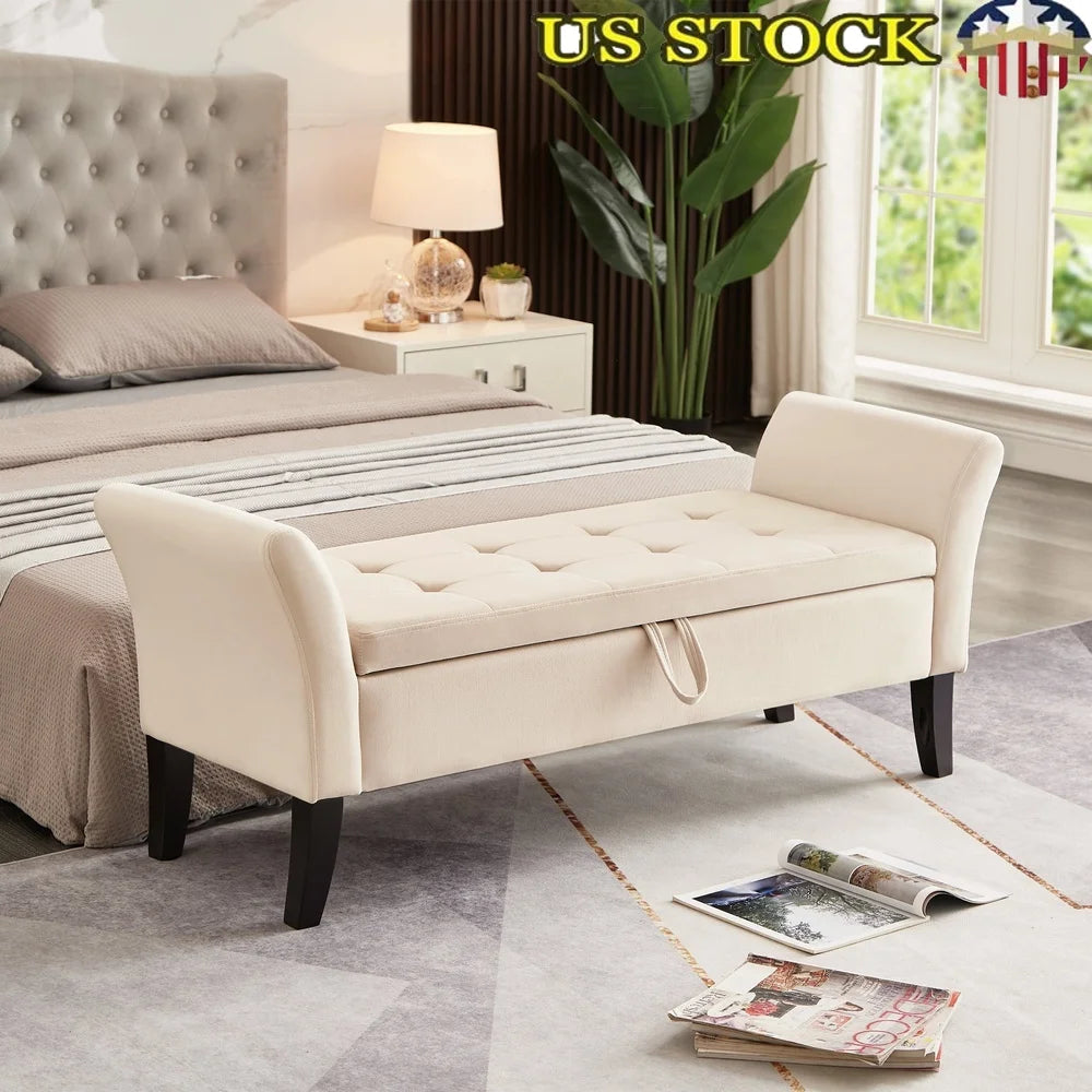 Tufted Storage Bench with Hidden Storage Bedroom Entryway Footstool Soft Velvet Upholstered Comfortable Durable Wood Frame