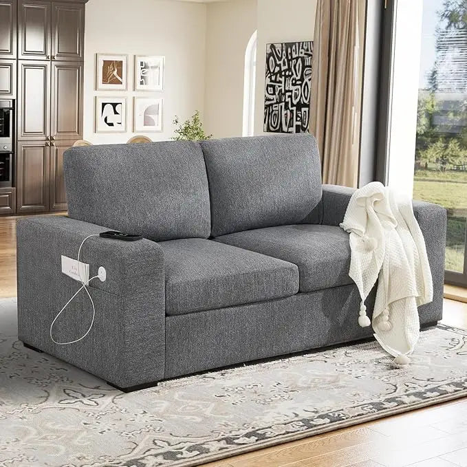 70" Sofa Couch for Living Room, Deep Seat Sofa with USB/Type-C Port, Side Pockets, Removable Cover, Comfy 2-Seats Loveseat
