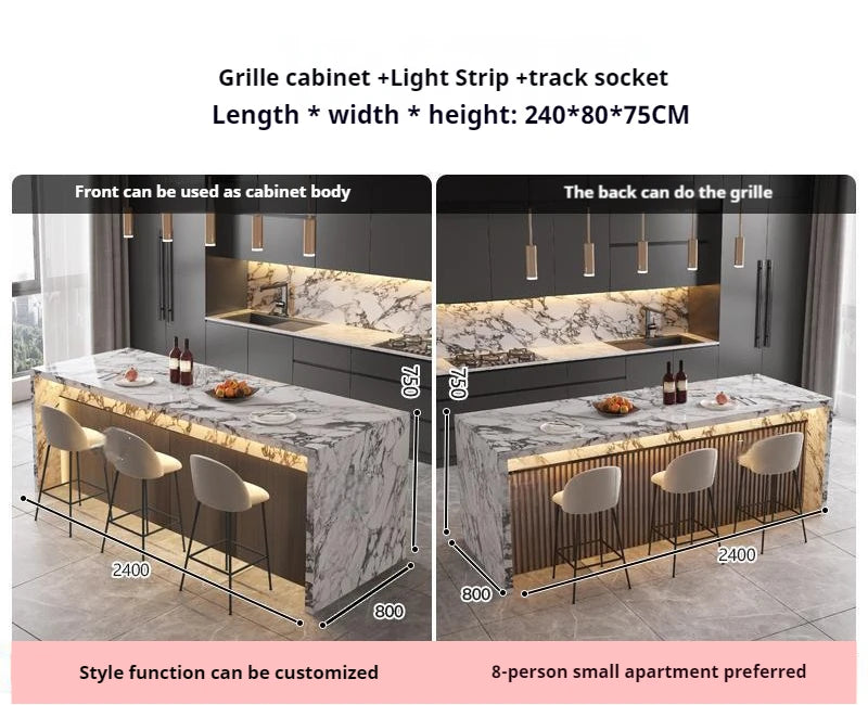 Marble Kitchen Island Dining Table with Tea Bar Countertop, Custom Kitchen Peninsula Breakfast Bar for Open Concept Modern Home