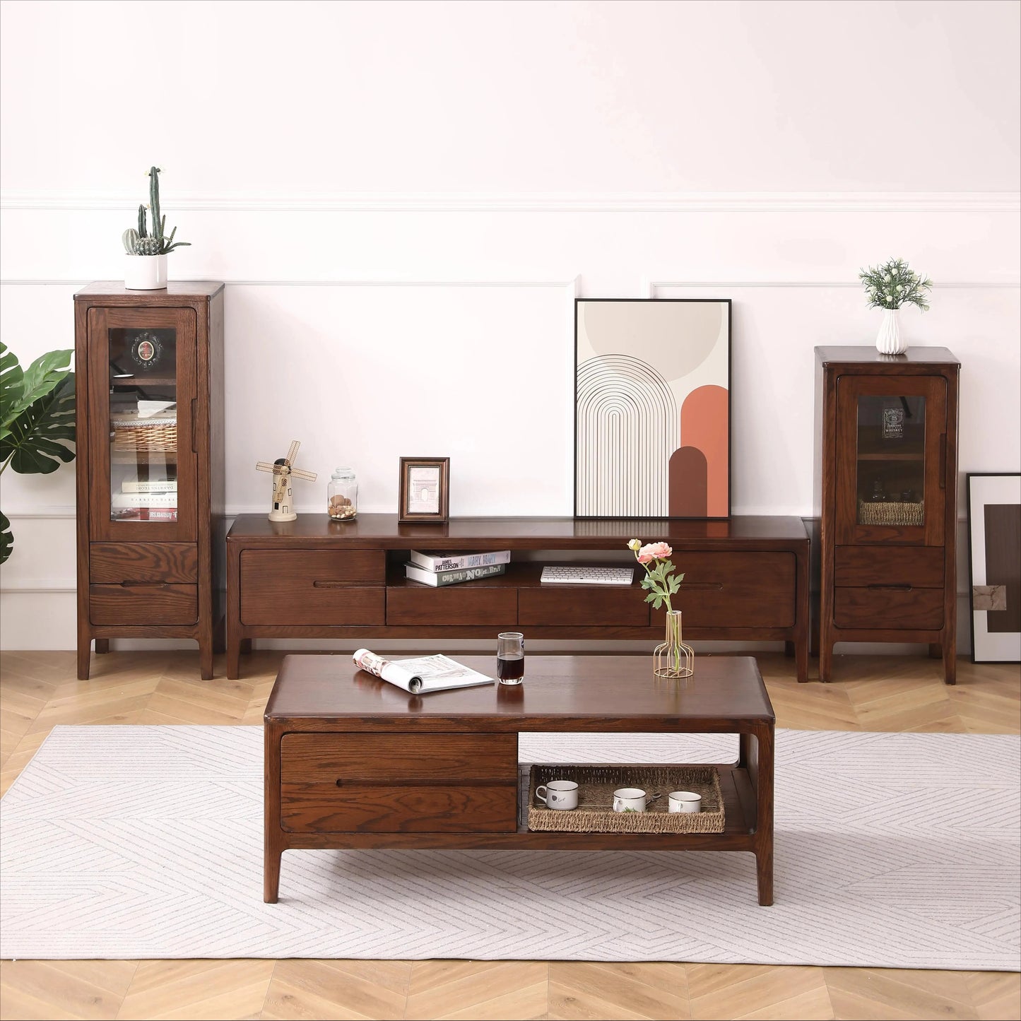 Nordic style modern simple black walnut color tea table small apartment red oak coffee table