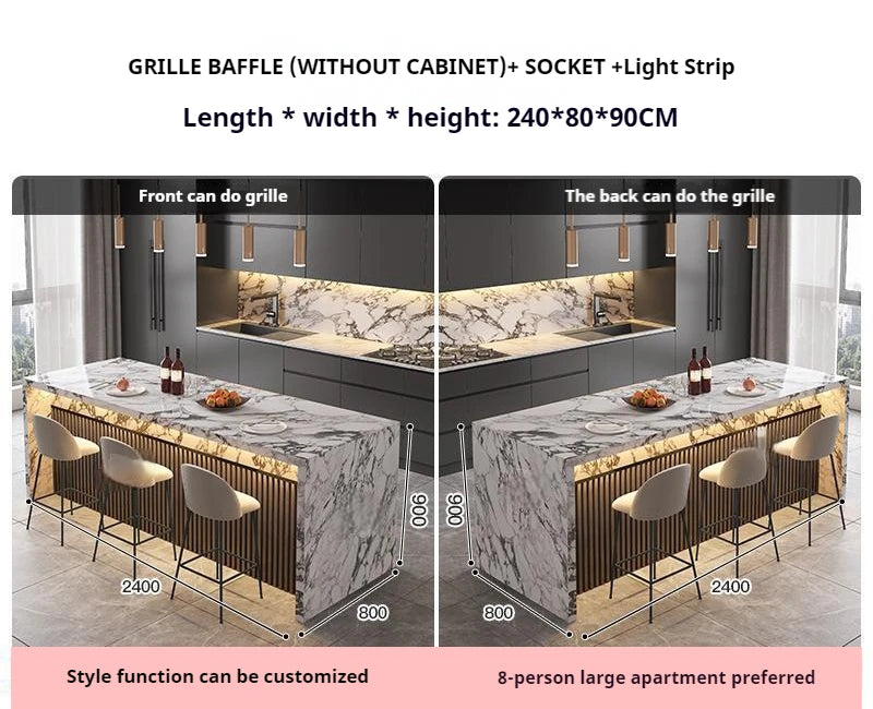 Marble Kitchen Island Dining Table with Tea Bar Countertop, Custom Kitchen Peninsula Breakfast Bar for Open Concept Modern Home