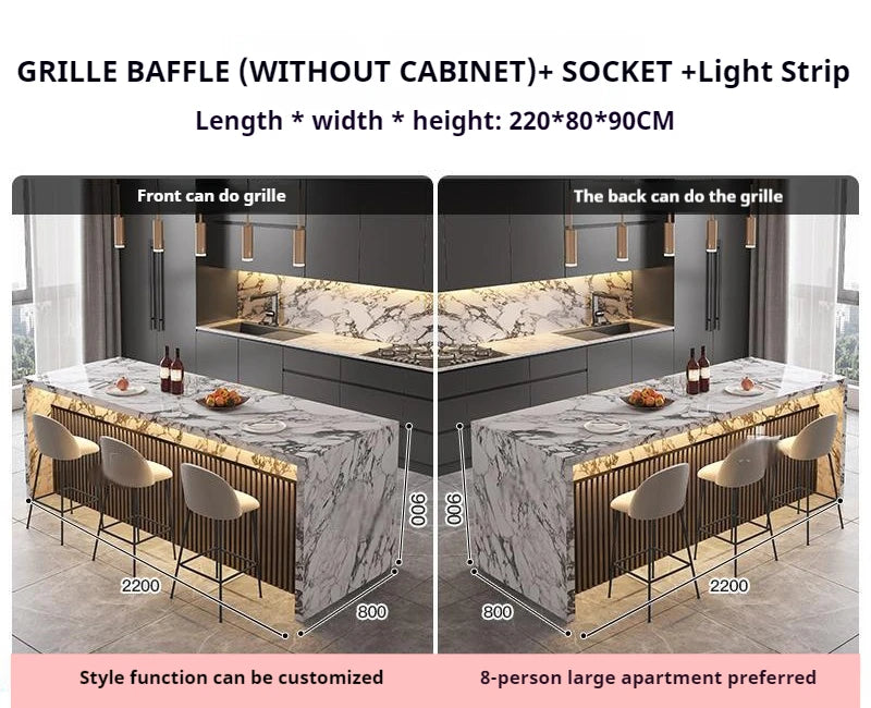 Marble Kitchen Island Dining Table with Tea Bar Countertop, Custom Kitchen Peninsula Breakfast Bar for Open Concept Modern Home