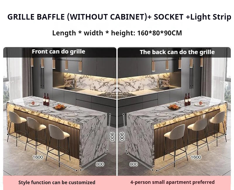 Marble Kitchen Island Dining Table with Tea Bar Countertop, Custom Kitchen Peninsula Breakfast Bar for Open Concept Modern Home