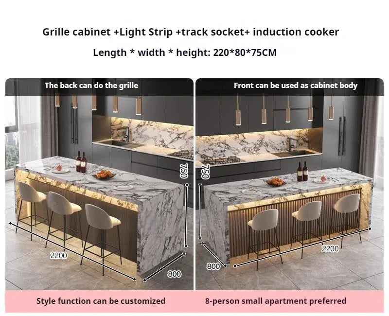 Marble Kitchen Island Dining Table with Tea Bar Countertop, Custom Kitchen Peninsula Breakfast Bar for Open Concept Modern Home