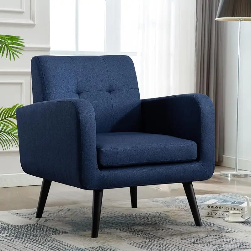 TTF Upholstered Fabric Cozy Armchairs, Living Room Side Chair with Solid Wood Legs, Beige CS