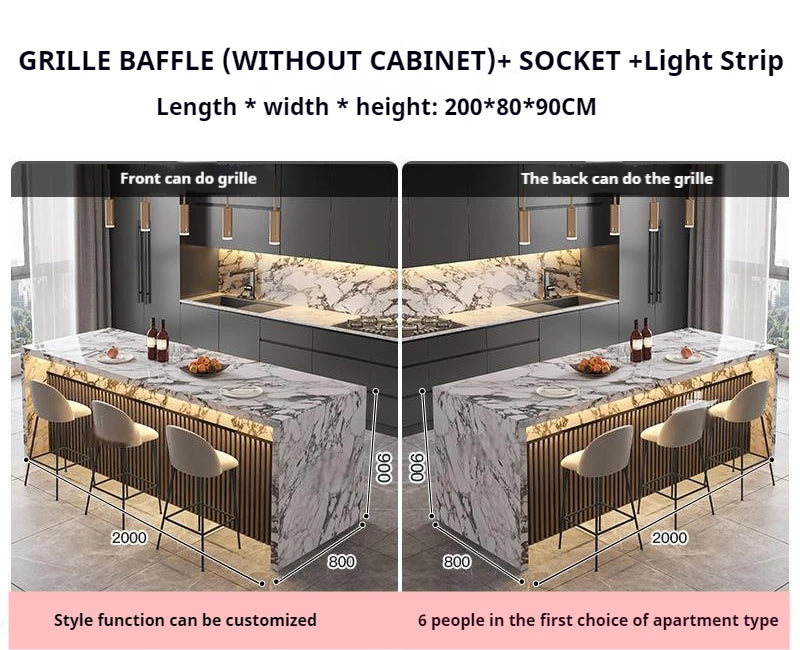 Marble Kitchen Island Dining Table with Tea Bar Countertop, Custom Kitchen Peninsula Breakfast Bar for Open Concept Modern Home