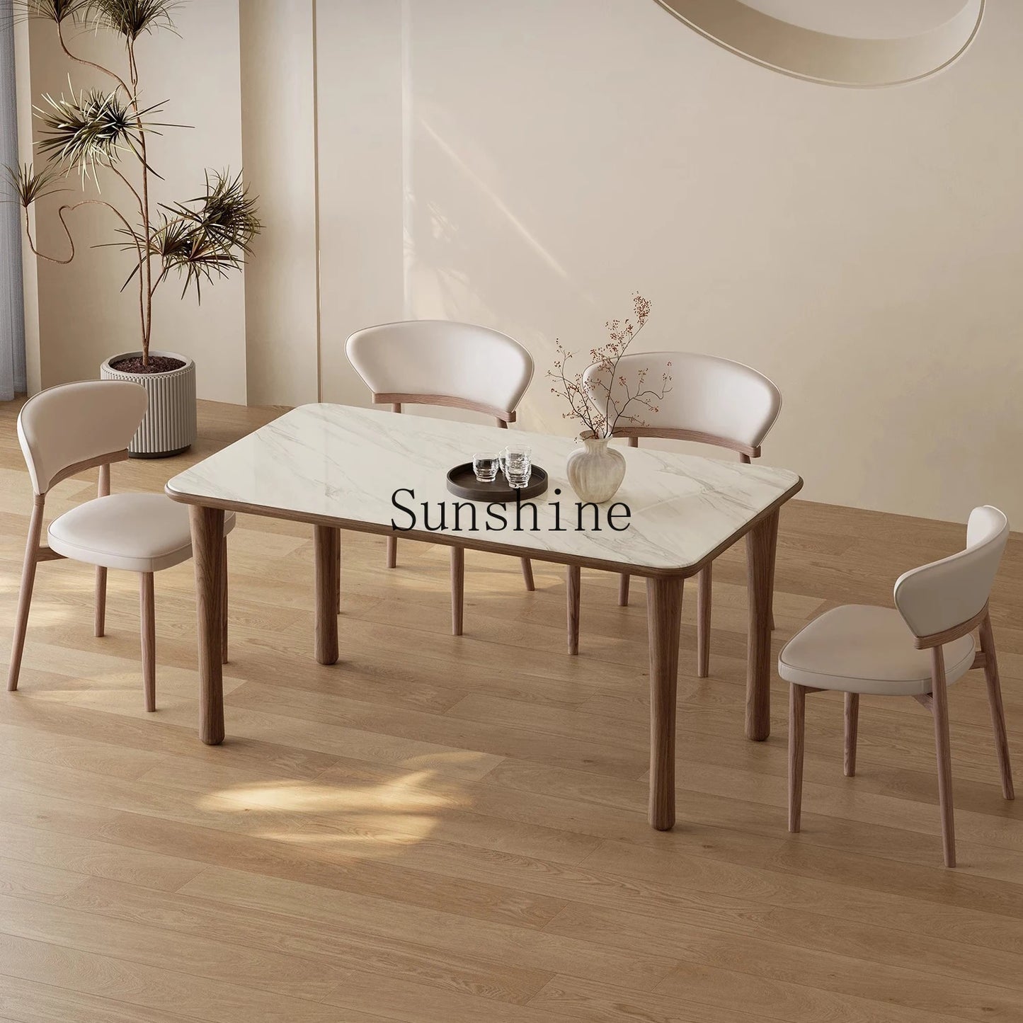 Advanced microcrystalline stone walnut wabi-sabi rectangular dining table and chair combination
