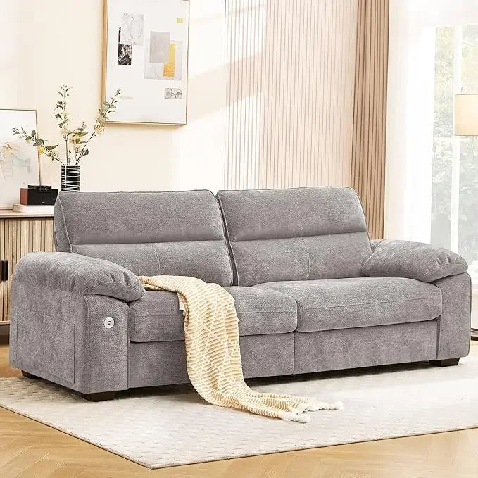 92" Modern Sofa for Living Room, Deep Seat Chenille Couch with Fast Charging Port & Removable Washable Cushions