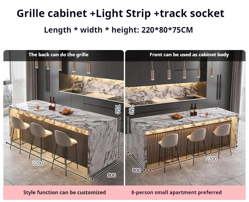 Marble Kitchen Island Dining Table with Tea Bar Countertop, Custom Kitchen Peninsula Breakfast Bar for Open Concept Modern Home