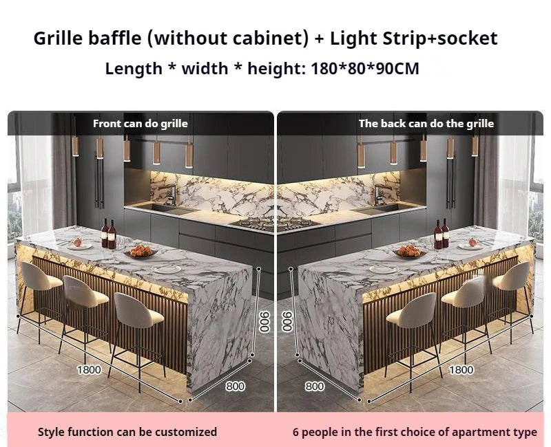 Marble Kitchen Island Dining Table with Tea Bar Countertop, Custom Kitchen Peninsula Breakfast Bar for Open Concept Modern Home