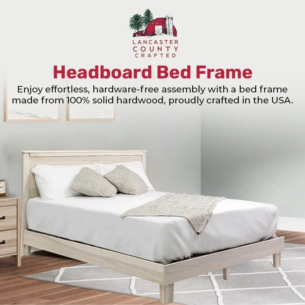 Solid Hardwood Platform Bed Frame, Headboard, & Slats, Quality Crafted in Pennsylvania, USA from Poplar by Mennonite Artisans, N