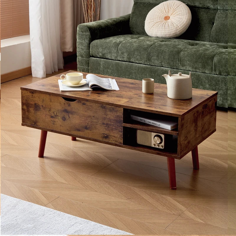 Wood Lift Top Coffee Table with Hidden Compartment and Adjustable Storage Shelf, Lift Tabletop Dining Table for Home Living Room