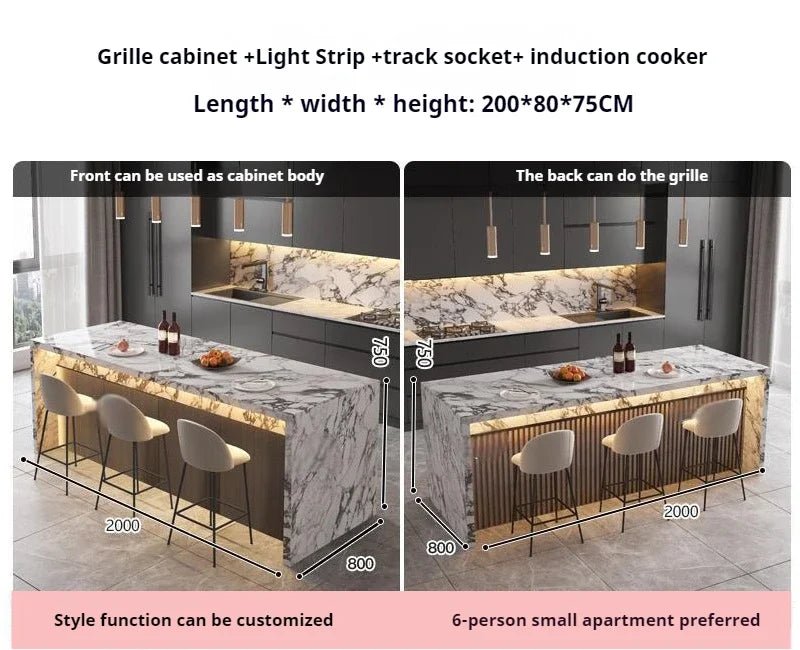 Marble Kitchen Island Dining Table with Tea Bar Countertop, Custom Kitchen Peninsula Breakfast Bar for Open Concept Modern Home