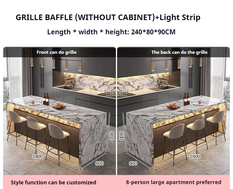 Marble Kitchen Island Dining Table with Tea Bar Countertop, Custom Kitchen Peninsula Breakfast Bar for Open Concept Modern Home