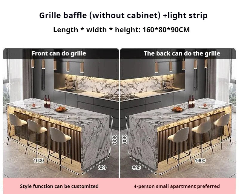 Marble Kitchen Island Dining Table with Tea Bar Countertop, Custom Kitchen Peninsula Breakfast Bar for Open Concept Modern Home