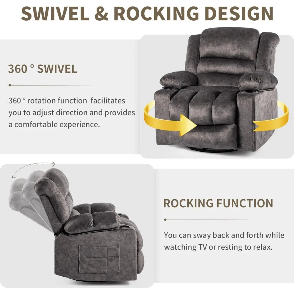 Recliner Chair Rocker Modern Ergonomic Lounge 360 Degree Swivel Single Sofa Seat Living Room Lounge Recliners on Clearance Foam