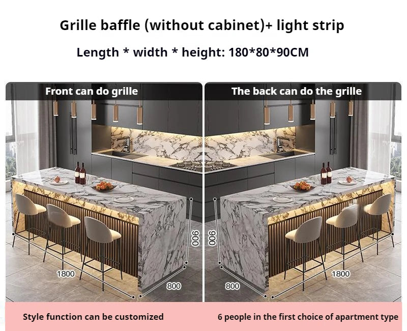 Marble Kitchen Island Dining Table with Tea Bar Countertop, Custom Kitchen Peninsula Breakfast Bar for Open Concept Modern Home