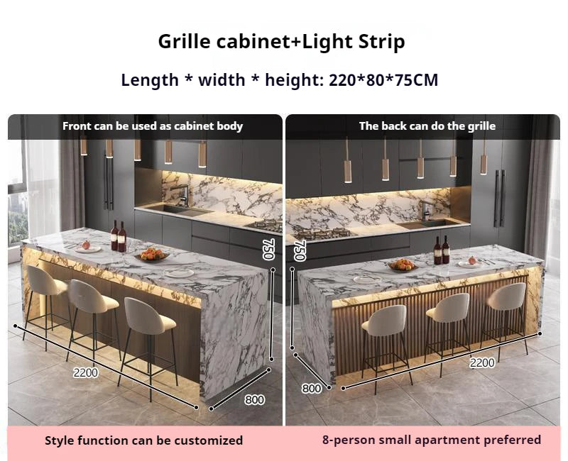 Marble Kitchen Island Dining Table with Tea Bar Countertop, Custom Kitchen Peninsula Breakfast Bar for Open Concept Modern Home