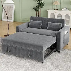 Pull Out Couch,Corduroy Convertible Sofa Bed,Pull Out Sofa Bed with 3 Level Adjustable Backrest & Storage Pockets and 2 Toss Pil