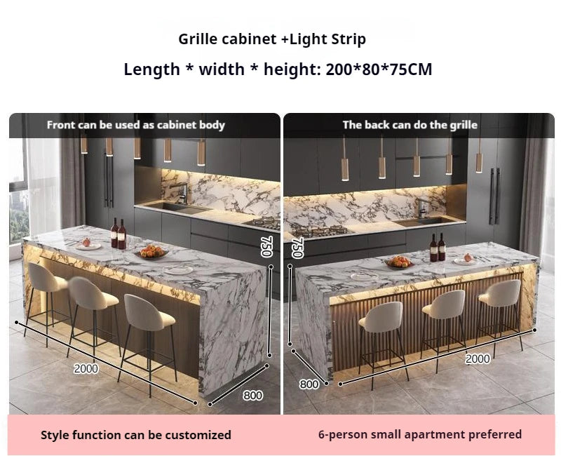 Marble Kitchen Island Dining Table with Tea Bar Countertop, Custom Kitchen Peninsula Breakfast Bar for Open Concept Modern Home