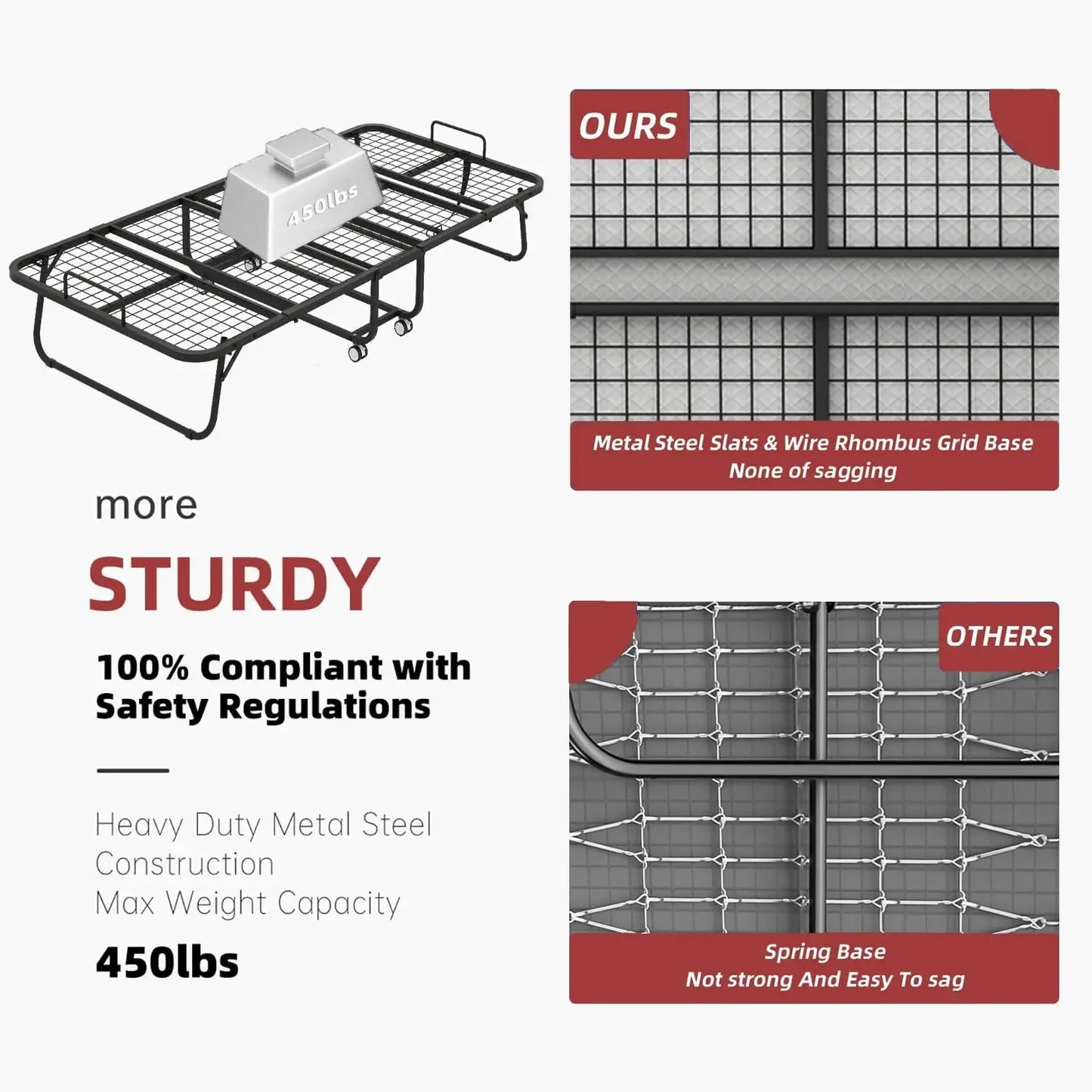 Folding Bed with Mattress, 75''x46'' upsize with Upgraded Sturdy Frame, Adult Portable, Space Saving