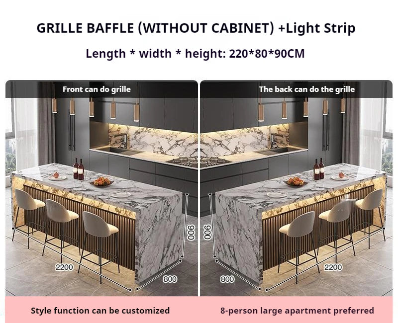 Marble Kitchen Island Dining Table with Tea Bar Countertop, Custom Kitchen Peninsula Breakfast Bar for Open Concept Modern Home