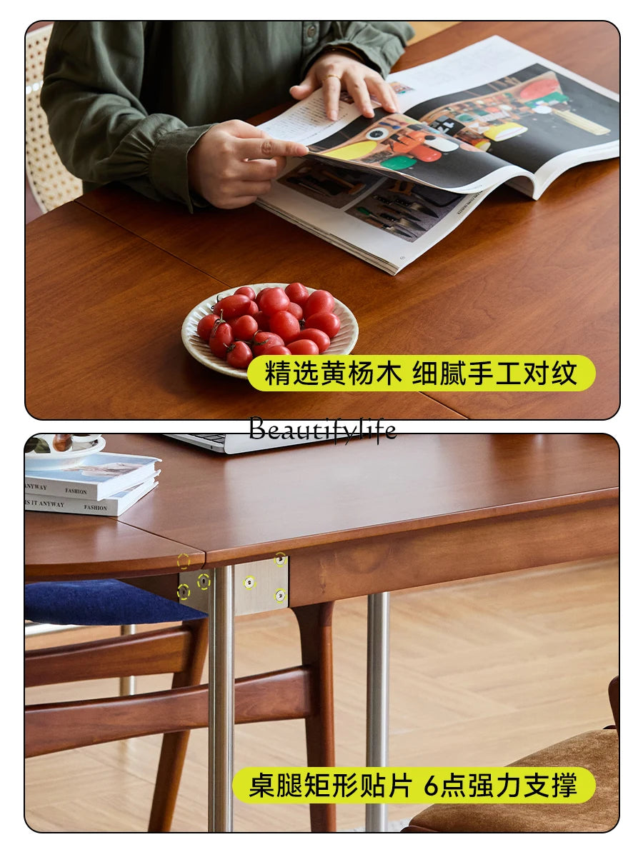 Nordic Retro Foldable Oval Solid Wood Dining Table Home Use Extendable Dining Table