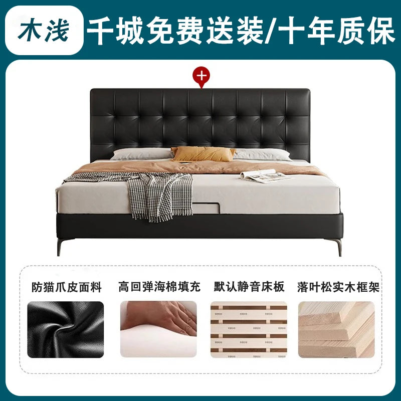Designer Black Double Bed Waterproof Full Size Wooden Platform Double Bed Headboards Luxury Letto Matrimoniale Bedroom Furniture