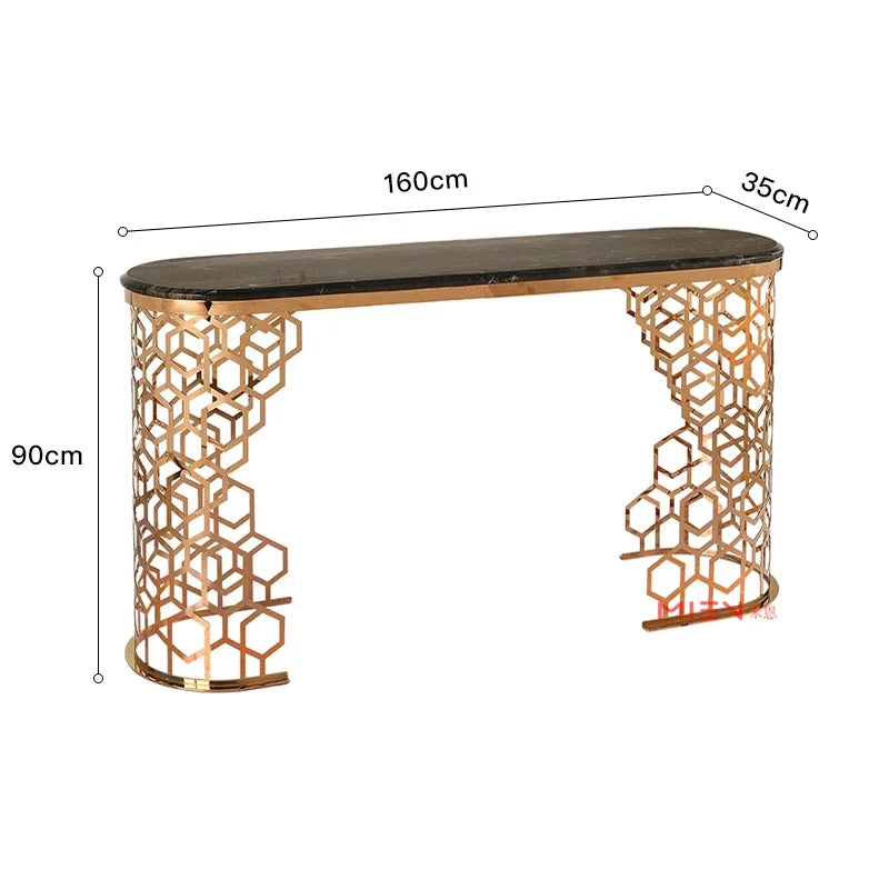 PJ13Modern light luxury entrance table stainless steel marble entrance table sofa back few