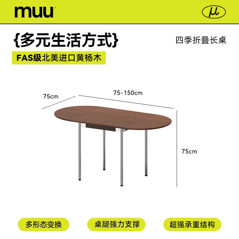 Nordic Retro Foldable Oval Solid Wood Dining Table Home Use Extendable Dining Table