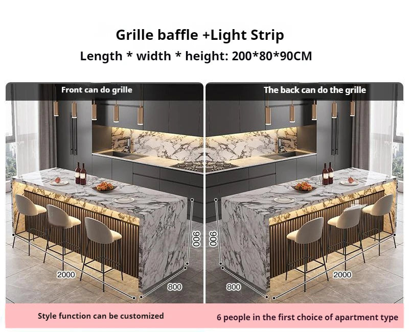 Marble Kitchen Island Dining Table with Tea Bar Countertop, Custom Kitchen Peninsula Breakfast Bar for Open Concept Modern Home