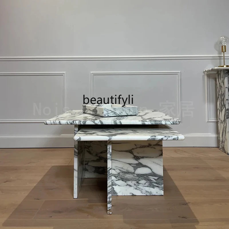 Nordic minimalist natural white marble coffee table, creative living room sofa square, coffee table