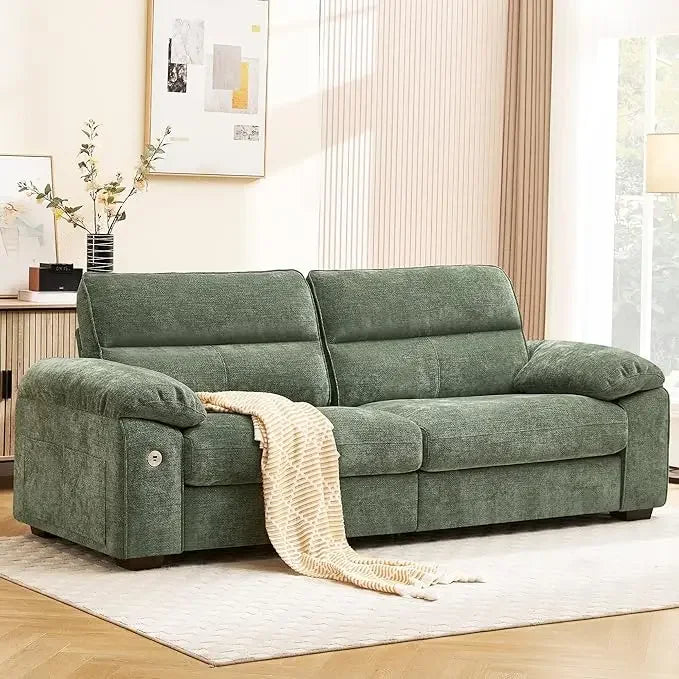 92" Modern Sofa for Living Room, Deep Seat Chenille Couch with Fast Charging Port & Removable Washable Cushions
