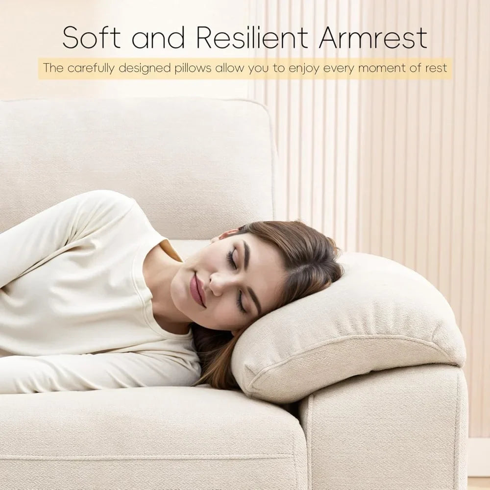 92" Modern Sofa for Living Room, Deep Seat Chenille Couch with Fast Charging Port & Removable Washable Cushions