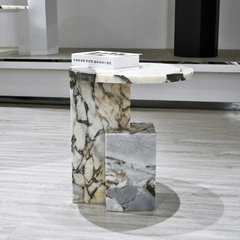 D45xH52CM Modern Nordic Style Furniture Luxury 100% Natural Stone Square Round Natural Marble Side Table Home Decoration