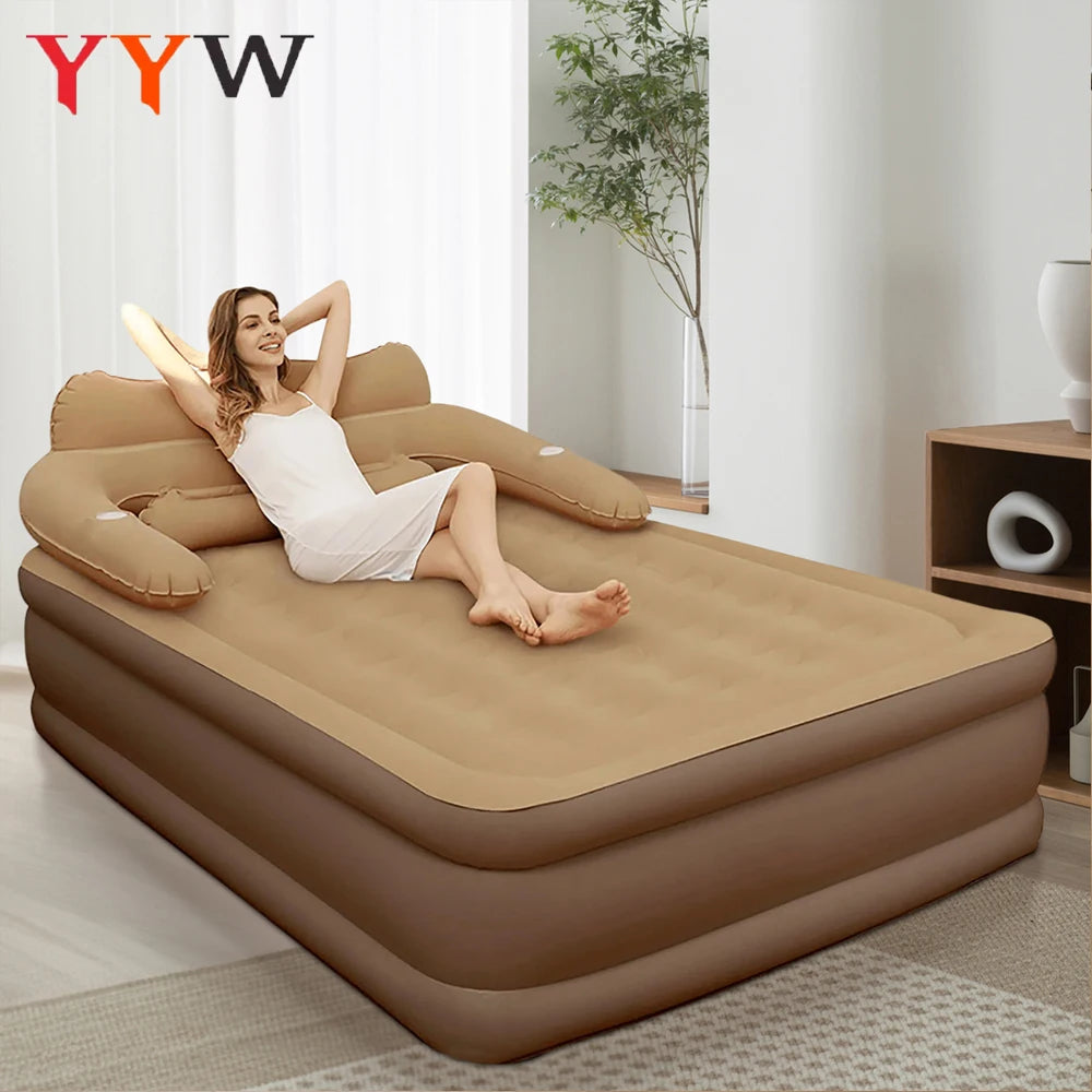 New 2 Persons Inflatable Mattress Camping Folding Outdoor Indoor Home Air Cushion 48cm High Bed Lazy Laying Soft Skin-friendly
