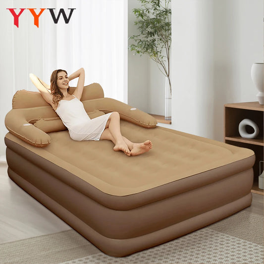 New 2 Persons Inflatable Mattress Camping Folding Outdoor Indoor Home Air Cushion 48cm High Bed Lazy Laying Soft Skin-friendly