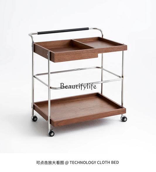 Retro trolley, living room, premium wooden coffee table, side push-pull dining car, ancient style