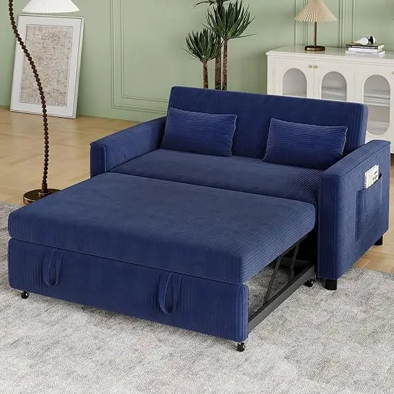 Pull Out Couch,Corduroy Convertible Sofa Bed,Pull Out Sofa Bed with 3 Level Adjustable Backrest & Storage Pockets and 2 Toss Pil