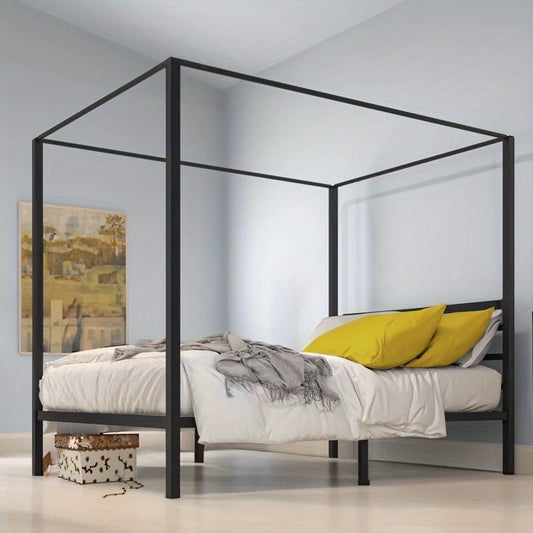 Queen Metal Canopy Bed Frame with Headboard Platform No Box Spring 14"