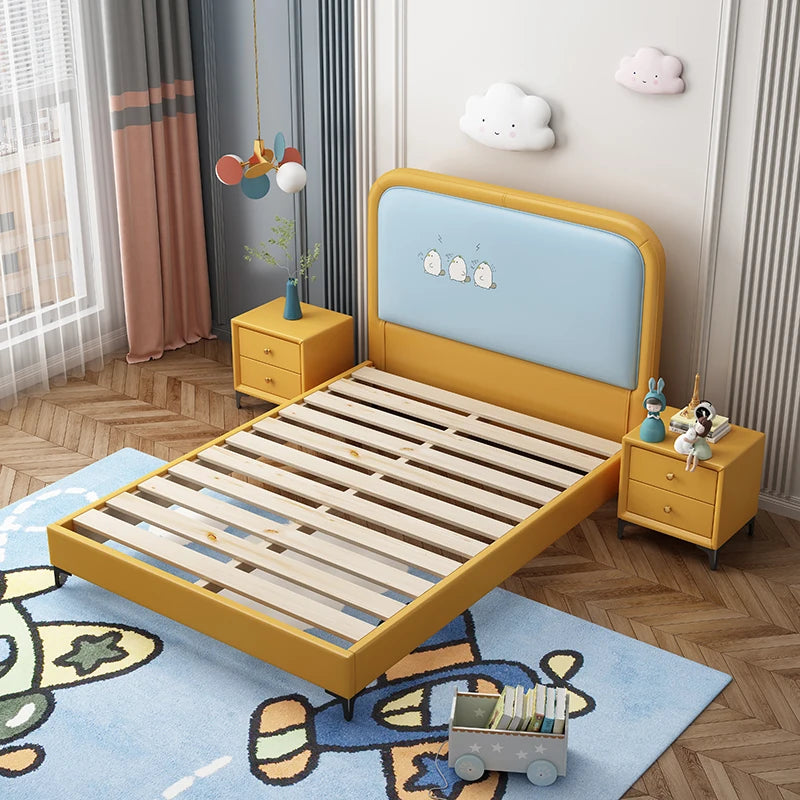 Children Bedroom Furniture Children Solid Wood Bed Girls Leather Storage Single Bed Full Size Storage Bed Frame
