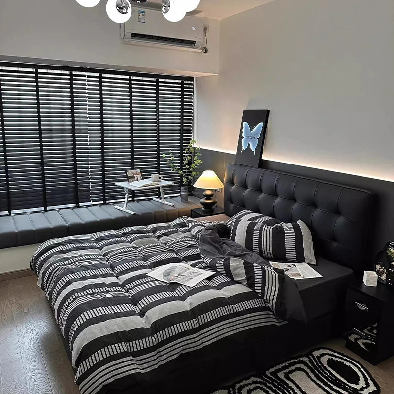 Designer Black Double Bed Waterproof Full Size Wooden Platform Double Bed Headboards Luxury Letto Matrimoniale Bedroom Furniture