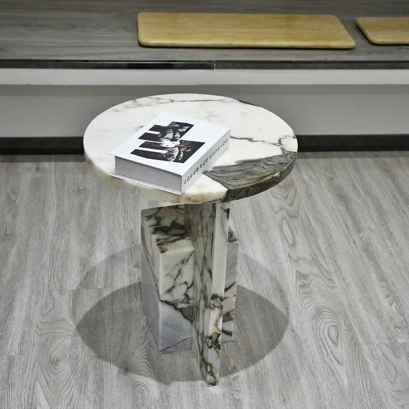 D45xH52CM Modern Nordic Style Furniture Luxury 100% Natural Stone Square Round Natural Marble Side Table Home Decoration