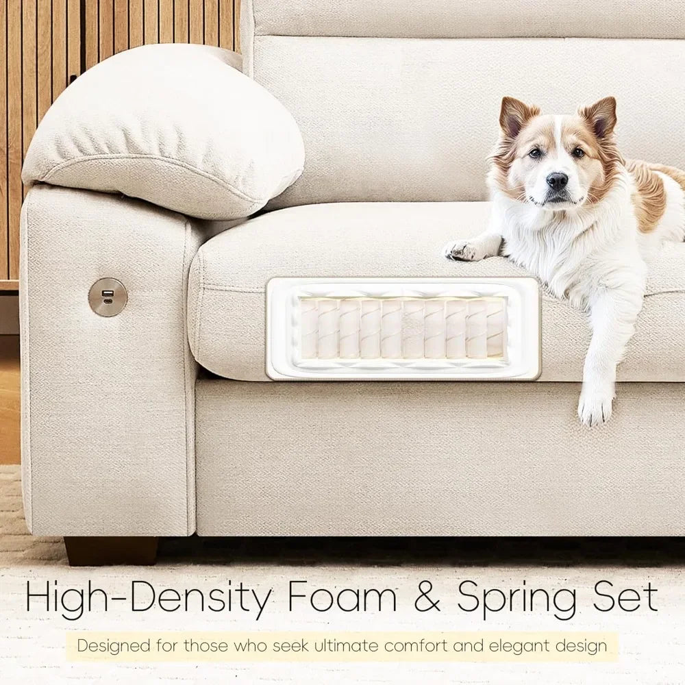 92" Modern Sofa for Living Room, Deep Seat Chenille Couch with Fast Charging Port & Removable Washable Cushions